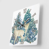 Ein Paar Hirsche im Winterwald Quadratische Wanduhr (Winkel)
