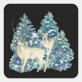 Ein Paar Hirsche im Winterwald Quadratischer Aufkleber