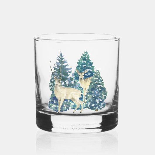 Ein Paar Hirsche im Winterwald Whiskyglas (Vorderseite)