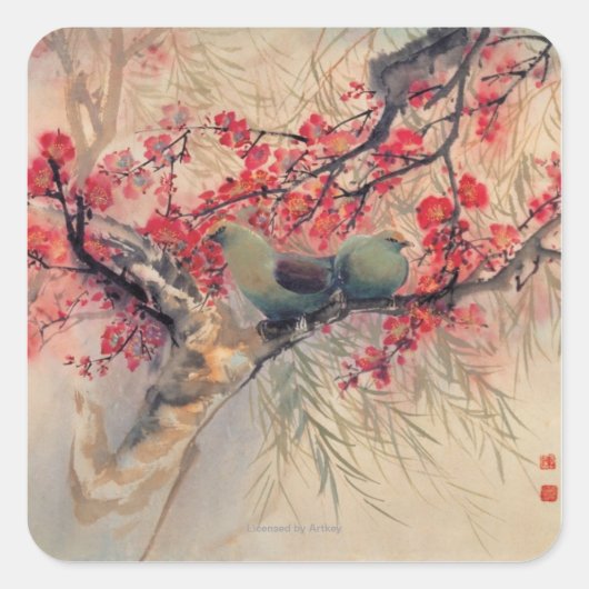 Ein Paar im Frühling Quadratischer Aufkleber (Vorderseite)