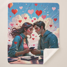 Ein Paar in Liebe mit fliegenden Herzen - Blanket Sherpadecke
