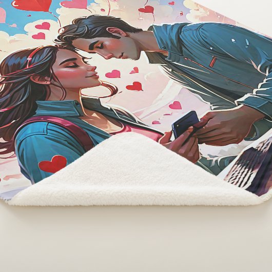 Ein Paar in Liebe mit fliegenden Herzen - Blanket Sherpadecke (3/4)