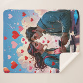 Ein Paar in Liebe mit fliegenden Herzen - Blanket Sherpadecke (Vorderseite (Horizontal))