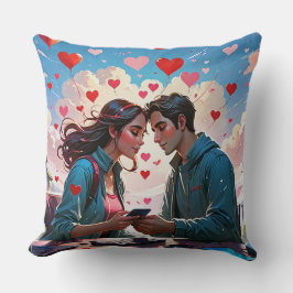Ein Paar in Liebe mit fliegenden Herzen - Kissen w