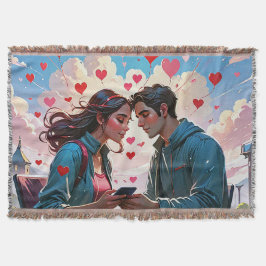 Ein Paar in Liebe mit fliegenden Herzen - Throw Bl Decke