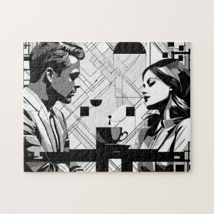 Ein Paar Intrigen im Black and White Modern Café Puzzle