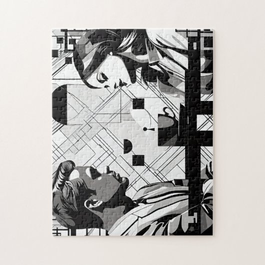 Ein Paar Intrigen im Black and White Modern Café Puzzle (Vertikal)