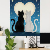 Ein paar Katzen in Liebe unter dem Mond Poster (Heimbüro)
