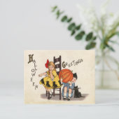 Ein paar Kinder mit geschnitztem Kürbis, Halloween Postkarte (Stehend Vorderseite)