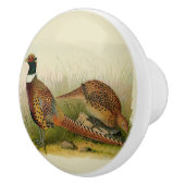 Ein Paar necked Fasane des Ringes auf einem Keramikknauf (Rechts)