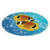 Ein Paar Raccoon Butterflyfish in Bubbly Water Schneidebrett (Ecke)