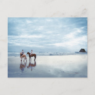 Ein paar Reitpferde am Strand von Parkiri in New Y Postkarte