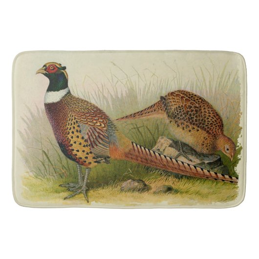 Ein Paar Ring mit halshaltigem Fasan in einem Gras Badematte (Vorderseite)