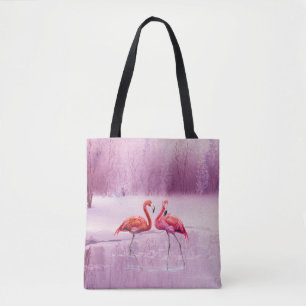 Ein Paar rosa Flamingos stehen im Wasser auf dem Tasche
