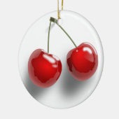 Ein Paar Rot zwei Shinny Kirschen auf ihrem Stamm Keramikornament (Links)