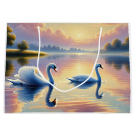 Ein Paar Schwäne, die auf einem ruhigen See gleite Große Geschenktüte