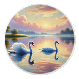 Ein Paar Schwäne, die auf einem ruhigen See gleite Keramikknauf