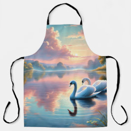 Ein Paar Schwäne, die auf einem ruhigen See gleite Schürze