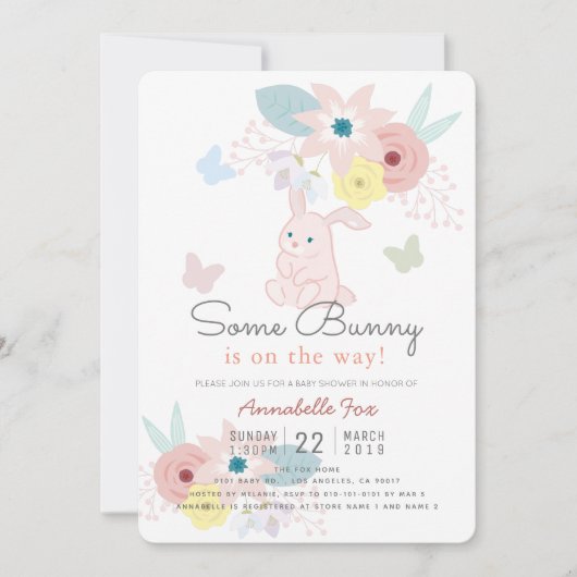 Ein paar sonnige rosa Bläschen-Schmetterlingspuffe Einladung (Vorderseite)