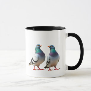 Ein Paar Tauben laufen in der Stadt herum. Tasse
