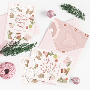 Ein paar unserer liebsten Weihnachtsgeschenke rosa Feiertagskarte