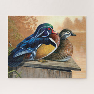 Ein Paar Waldschnatter auf Nistkasten Acrylmalerei Puzzle