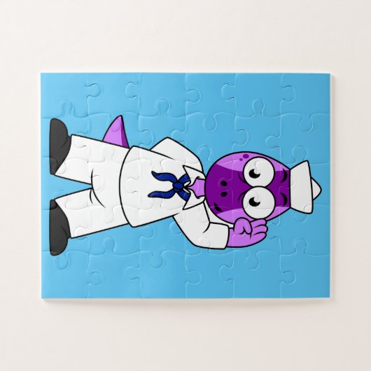 Ein Pachycephalosaurus Dinosaur Marine Sailor. Puzzle (Horizontal)