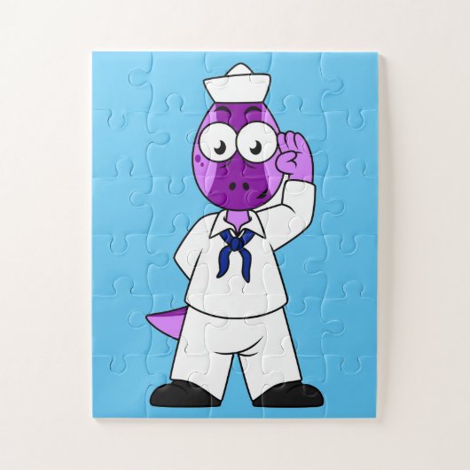 Ein Pachycephalosaurus Dinosaur Marine Sailor. Puzzle (Vertikal)