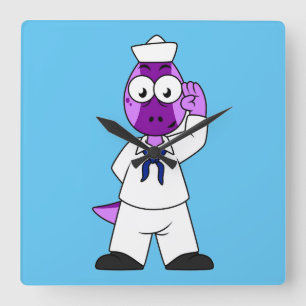 Ein Pachycephalosaurus Dinosaur Marine Sailor. Quadratische Wanduhr