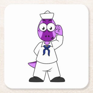 Ein Pachycephalosaurus Dinosaur Marine Sailor. Rechteckiger Pappuntersetzer