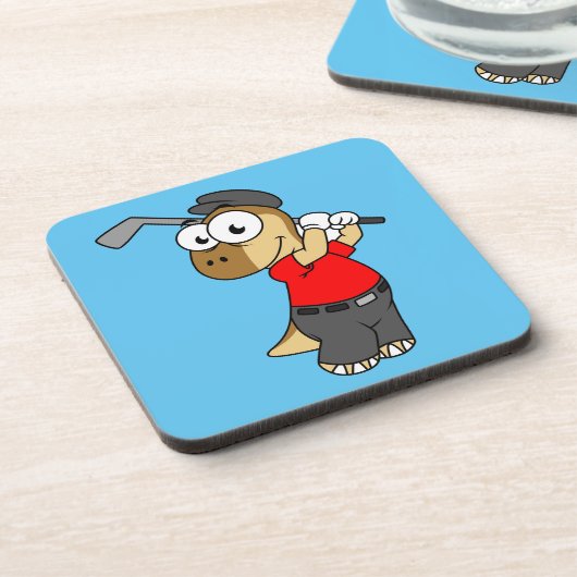 Ein Pachycephalosaurus Dinosaurier Playing Golf. Getränkeuntersetzer (Linke Seite)