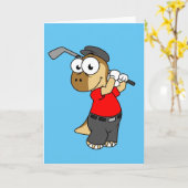 Ein Pachycephalosaurus Dinosaurier Playing Golf. Karte (Gelbe Blume)