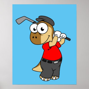 Ein Pachycephalosaurus Dinosaurier Playing Golf. Poster