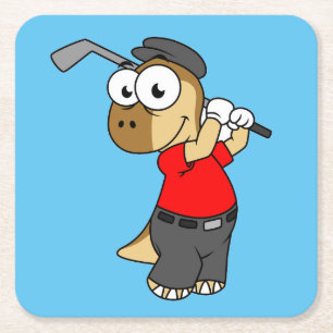 Ein Pachycephalosaurus Dinosaurier Playing Golf. Rechteckiger Pappuntersetzer