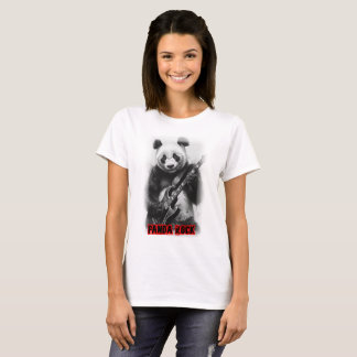 Ein Panda spielt Rock mit E-Gitarre auf Schwarz T-Shirt