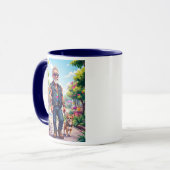 Ein Papi Rocker mit seinem winzigen Hund. Tasse (Vorderseite Links)