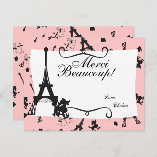 Ein Pariser Party, das sich in Rosa bedankt Dankeskarte (Vorne/Hinten)
