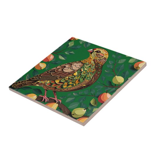 Ein Partridge in einem Birnbaum-Ausschnitt im Stif Fliese (Seite)