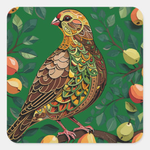 Ein Partridge in einem Birnbaum-Ausschnitt im Stif Quadratischer Aufkleber