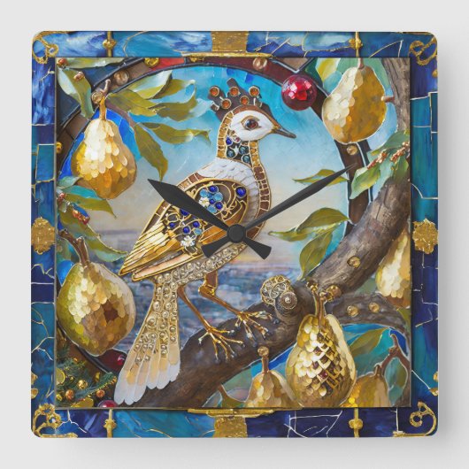 Ein Partridge in einem Birnenbaum Quadratische Wanduhr (Vorderseite)