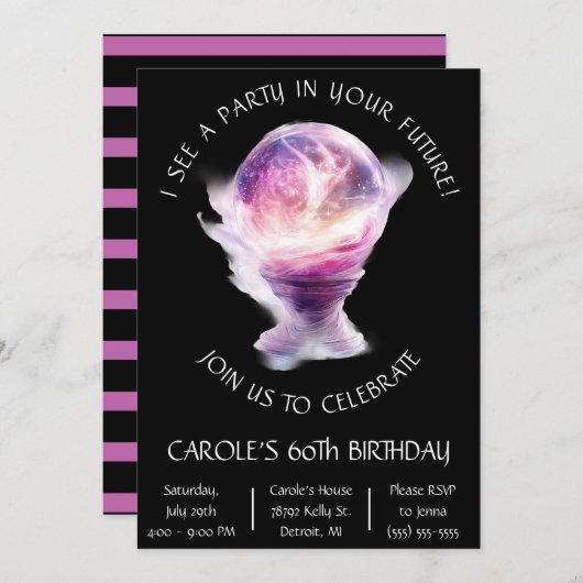 Ein Party in Ihrer Zukunft, Kristallball zum Gebur Einladung (Vorne/Hinten)