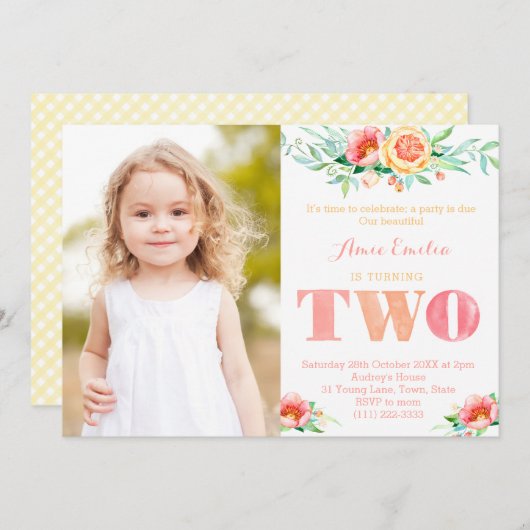 Ein Party ist für Girl da, das zwei, den 2. Geburt Einladung (Vorne/Hinten)