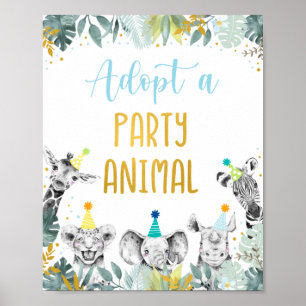Ein Party Tier Blue Gold Geburtstagszeichen adopti Poster