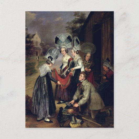 Ein Peddler verkauft Frauenkarren von Troyes Postkarte (Vorderseite)