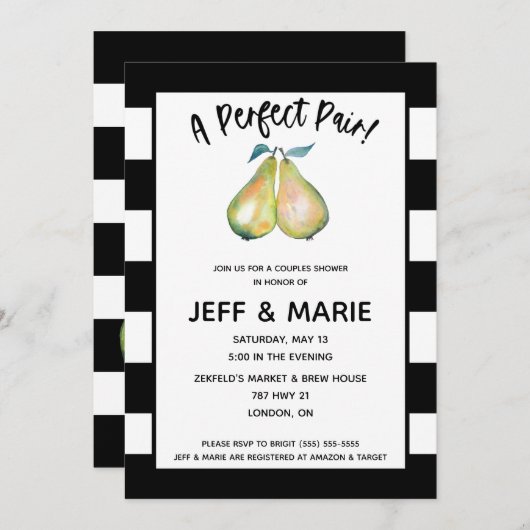 Ein perfektes Paar! Modernes Brautparty für Birnen Einladung (Vorne/Hinten)