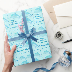 Ein Personalisierter Spaß Blue Dolphins zum Gebur Geschenkpapier