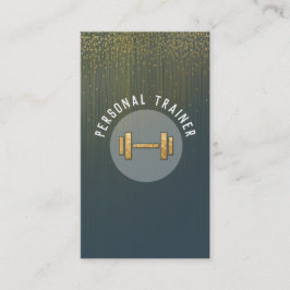 Ein persönlicher Trainergolddumbbell auf Glitter Visitenkarte