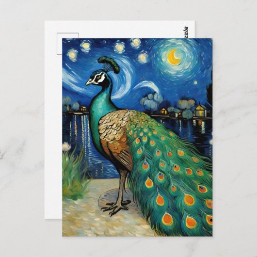 Ein Pfau in der frühen Nacht Postkarte (Vorne/Hinten)