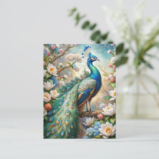 Ein Pfau Postkarte (Stehend Vorderseite)