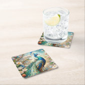 Ein Pfau Rechteckiger Pappuntersetzer (Vor Ort)